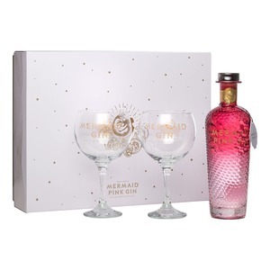 Gin Mermaid Pink Isle of Wight Small Batch Gin Geschenkpackung mit 2 Gläser