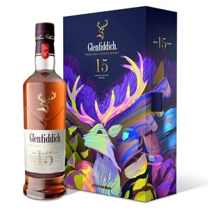 Glenfiddich 15 Years Pure Malt Whisky Solera Cask Geschenkpackung mit Design-Flachmann